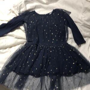Hootkid 2t Navy gold tulle overlay dress worn once